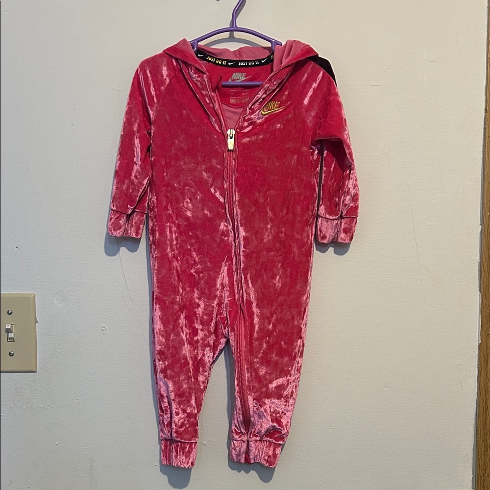 Nike Kids Velour Pink zipper romper